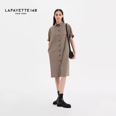 LAFAYETTE148/拉飞逸直身棉府绸短袖衬衫连衣裙
