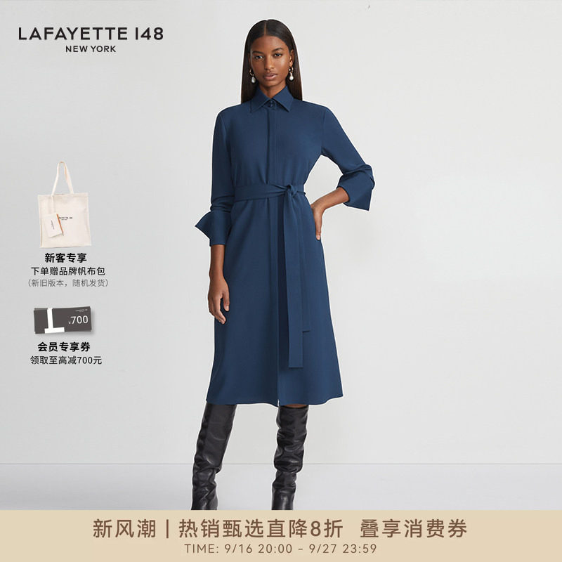 LAFAYETTE148/拉飞逸通勤高质感长袖衬衫POLO领修身型简约连衣裙图片