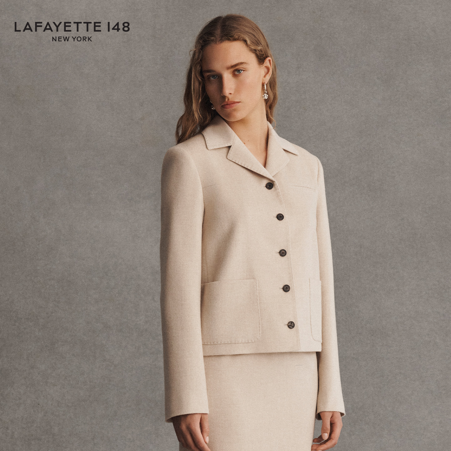 【26早春新款】LAFAYETTE148/拉飞逸LP单面羊绒呢小翻领夹克外套