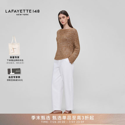 LAFAYETTE148/拉飞逸 丝绵混纺落肩套头圆领针织衫休闲风宽松长袖