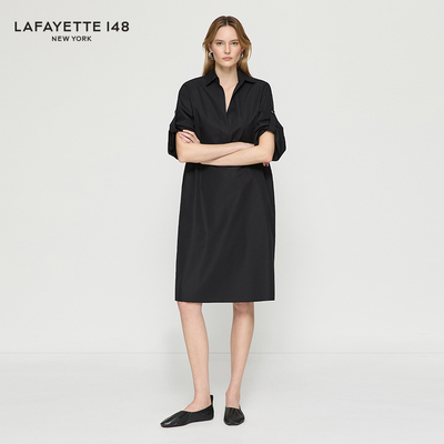 LAFAYETTE148/拉飞逸POLO领H型棉府绸衬衫连衣裙