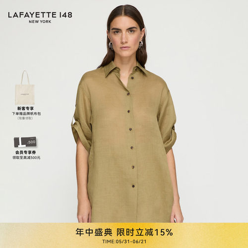 LAFAYETTE148/拉飞逸TAB袖苎麻蝉翼纱轻薄长款衬衫