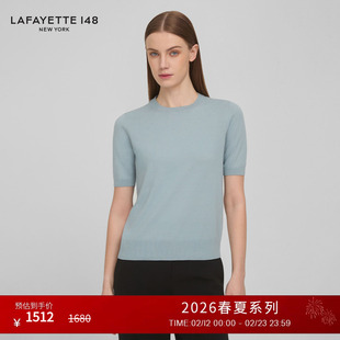 LAFAYETTE148/拉飞逸罗纹圆领短袖棉质针织上衣