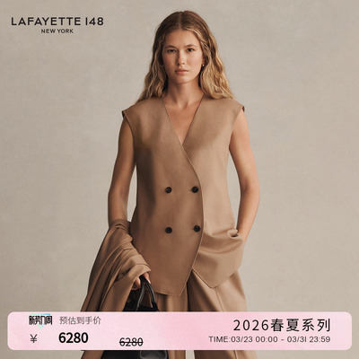 【26春夏新款】LAFAYETTE148/拉飞逸轻薄羊毛呢双排扣V领无袖马甲