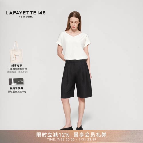 LAFAYETTE148拉飞逸丝麻礼服呢褶裥阔腿五分裤简约宽松气质通勤风