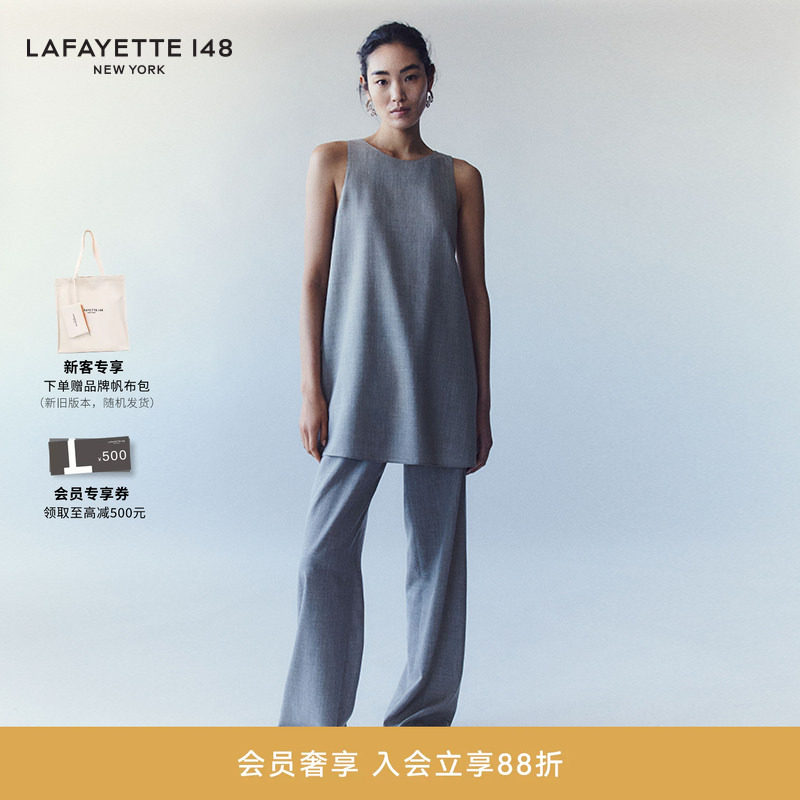 LAFAYETTE148/拉飞逸羊毛蚕丝混纺无袖百搭背心衬衫A字中长款上衣