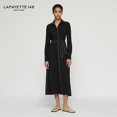 LAFAYETTE148/拉飞逸X版撞色滚边系带连衣裙