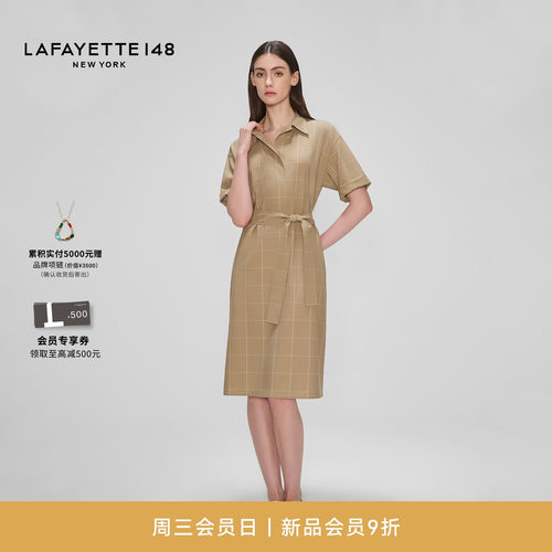 【26早秋新款】LAFAYETTE148/拉飞逸轻薄羊毛H型格纹衬衫裙连衣裙
