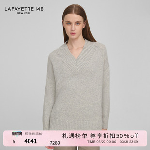 LAFAYETTE148 V领肌理感羊绒针织上衣 拉飞逸经典