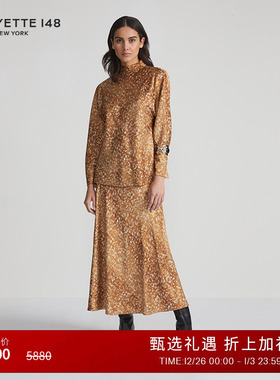 LAFAYETTE148/拉飞逸立领宽松弹力真丝印花衬衫