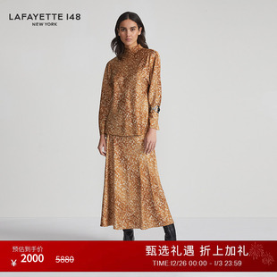 LAFAYETTE148 拉飞逸立领宽松弹力真丝印花衬衫