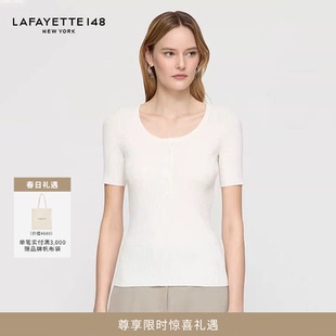 LAFAYETTE148/拉飞逸亨利领罗纹莱赛尔针织上衣