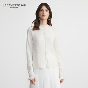 LAFAYETTE148 拉飞逸秋冬荷叶边手工钉珠羊绒针织开衫