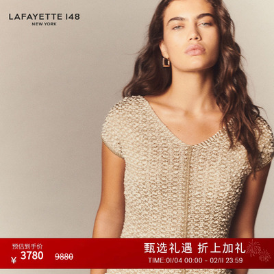 LAFAYETTE148/拉飞逸  V领修身短袖针织连衣裙