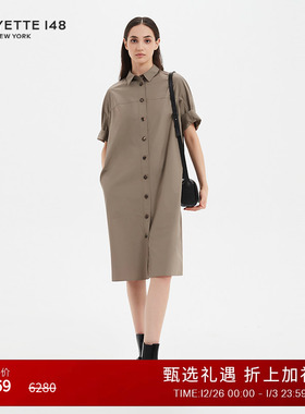 LAFAYETTE148/拉飞逸直身棉府绸短袖衬衫连衣裙