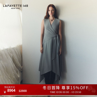 拉飞逸千鸟格V领裹身斜裁下摆连衣裙 LAFAYETTE148 25秋冬新款