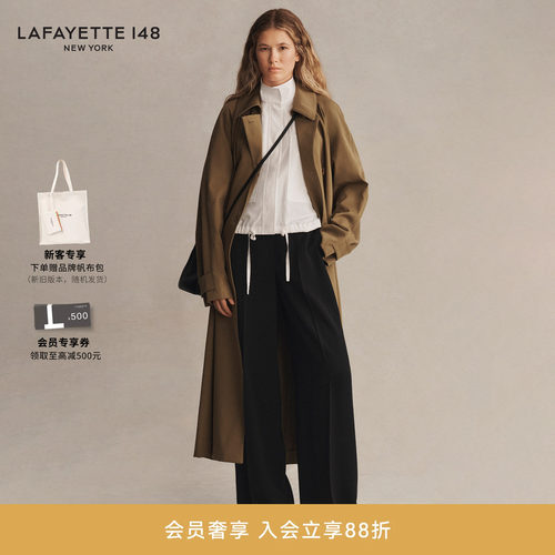 LAFAYETTE148/拉飞逸 THAMES高腰垂感阔腿长裤女士宽松直筒通勤裤
