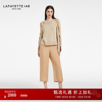 LAFAYETTE148/拉飞逸系带长袖宽松圆领针织上衣