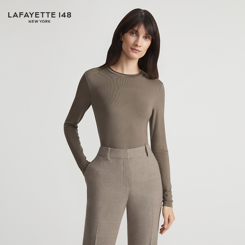 LAFAYETTE148/拉飞逸圆领修身长袖T恤内搭