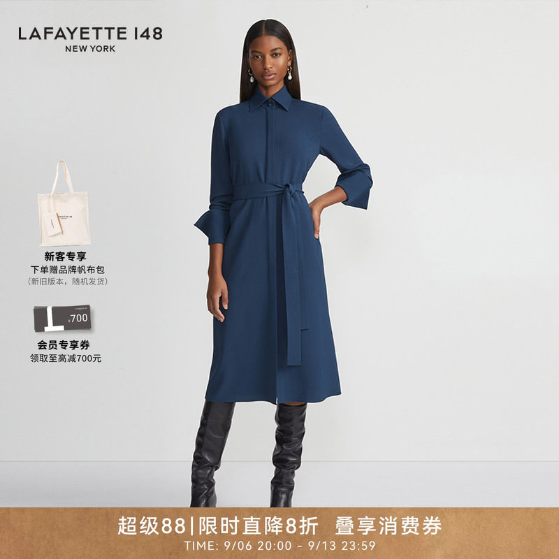 LAFAYETTE148/拉飞逸通勤高质感长袖衬衫POLO领修身型简约连衣裙图片