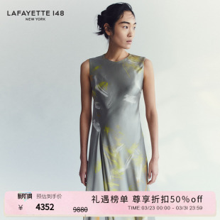 LAFAYETTE148 拉飞逸斜裁褶裥桑蚕丝印花连衣裙