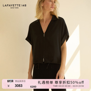 上衣 衬衫 LAFAYETTE148 拉飞逸弹力桑蚕丝翻领短袖