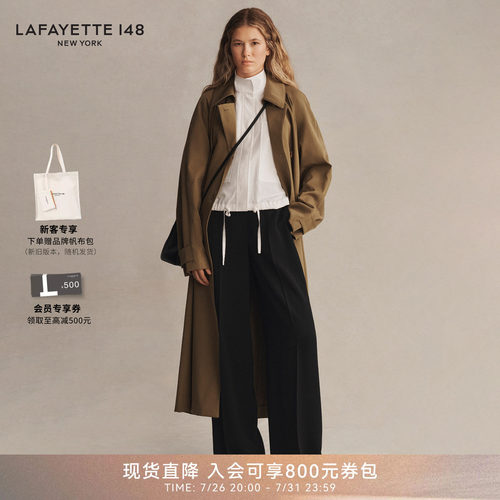 LAFAYETTE148/拉飞逸 THAMES高腰垂感阔腿长裤女士宽松直筒通勤裤