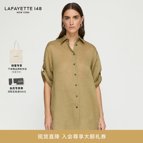 LAFAYETTE148/拉飞逸TAB袖苎麻蝉翼纱轻薄长款衬衫