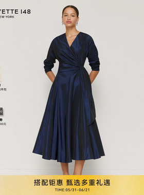 【26早春新款】LAFAYETTE148/拉飞逸X版裹身喇叭系带连衣裙礼服裙