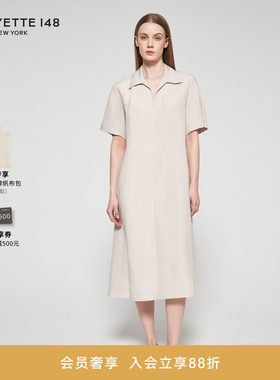 LAFAYETTE148/拉飞逸丝麻POLO领收腰舒适连衣裙日常直筒型中长裙