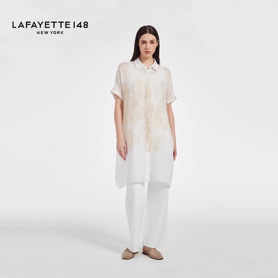 LAFAYETTE148/拉飞逸 短袖直筒长款印花衬衫上衣