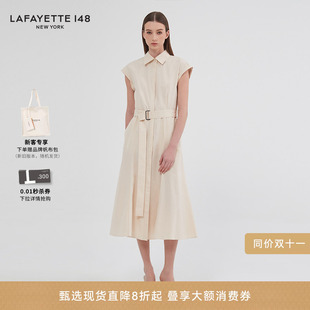 LAFAYETTE148/拉飞逸棉舒适透气A字型衬衫连衣裙系带无袖裙