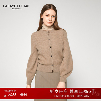【25秋冬新款】LAFAYETTE148/拉飞逸宫廷袖圆领羊绒针织开衫