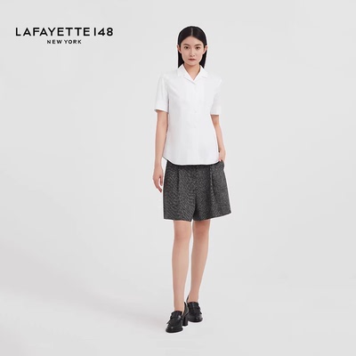 LAFAYETTE148/拉飞逸棉锦弹力府绸翻领收腰衬衫