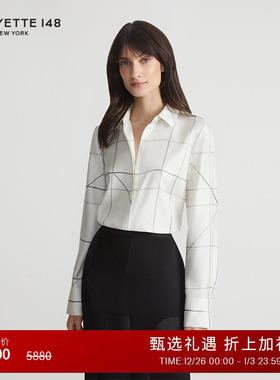 LAFAYETTE148/拉飞逸窗格纹理印花真丝衬衫