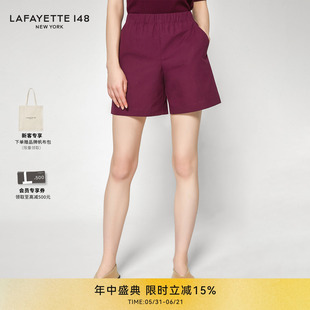 LAFAYETTE148/拉飞逸A字舒适都市高腰短裤宽松棉质休闲沙滩短裤