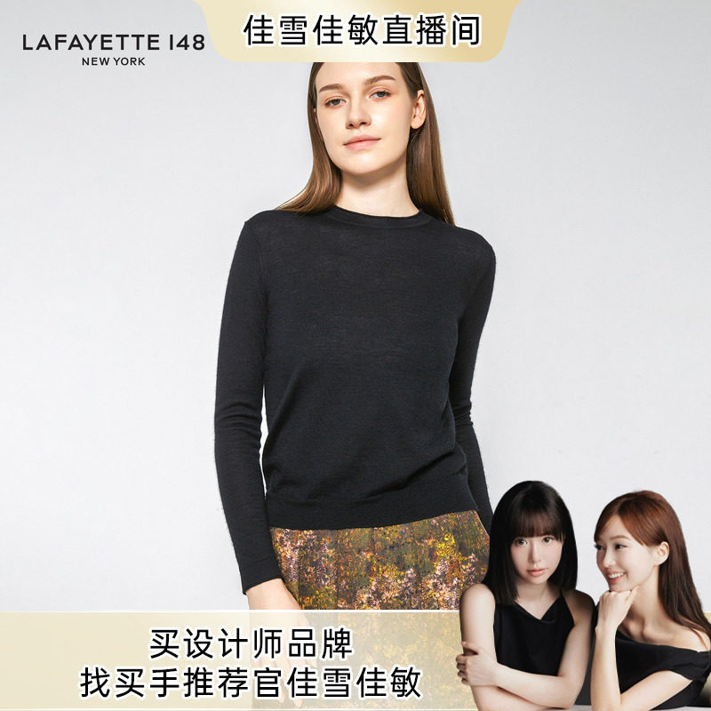 【佳雪佳敏直播精选】LAFAYETTE148/拉飞逸圆领修身羊绒针织上衣