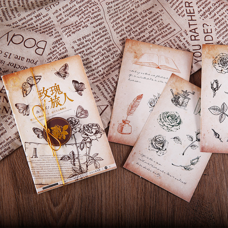 30张入盒装明信片玫瑰旅人ins风礼物留言手帐素材装饰拼贴卡,文具电教/文化用品/商务用品,贺卡/明信片,淘宝优惠券,粉丝福利购,淘宝优惠卷