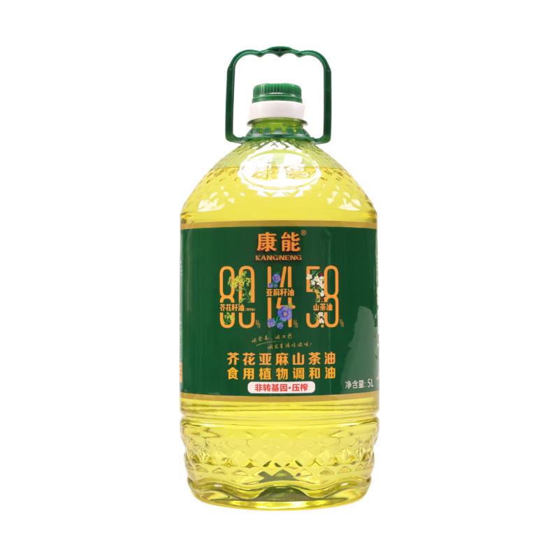 康能非转基因物理压榨芥花亚麻山茶油食用油调和油家庭装5L