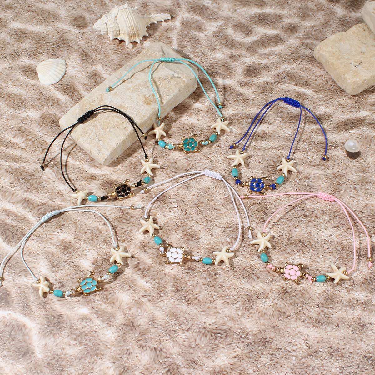 欧美海洋风绿松石海龟编织手链ins小众波西米亚海星米珠手饰