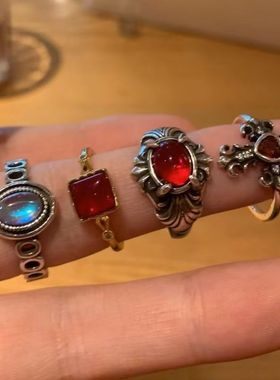 做旧中古戒指vintage指环开口可调节恶魔之眼戒指小众高级感戒圈