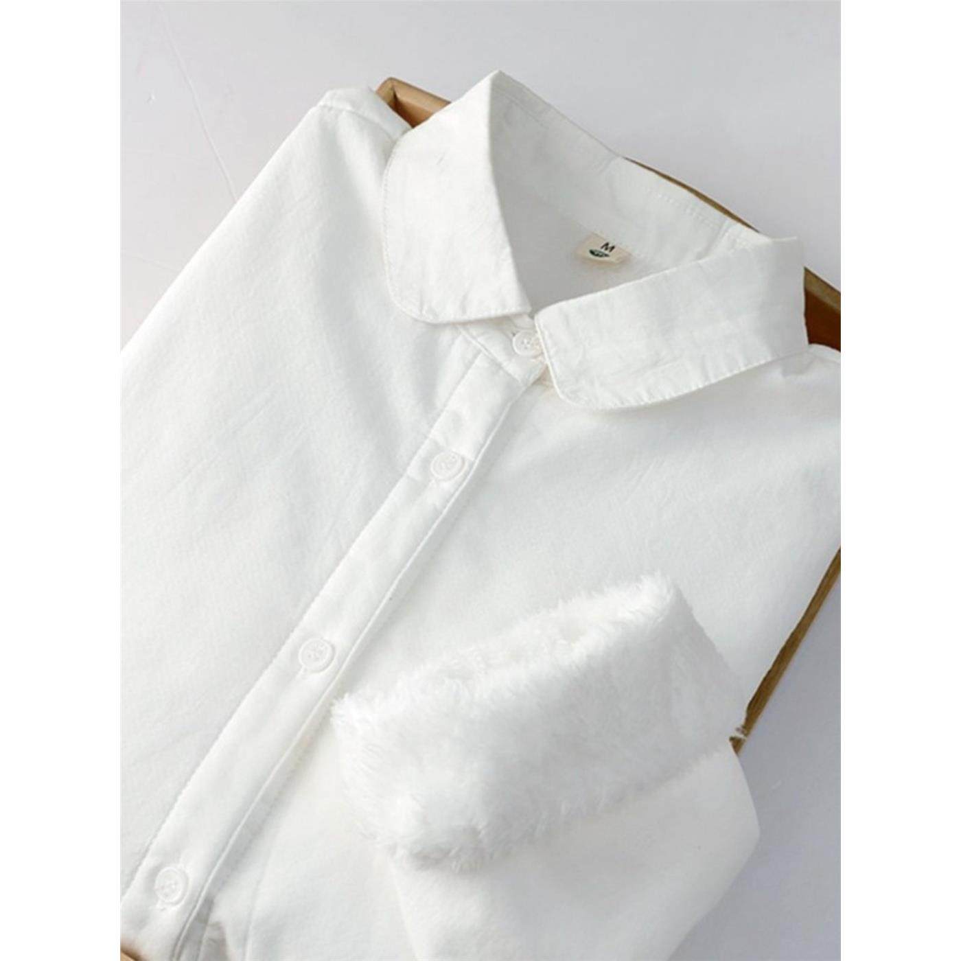 秋冬新款学生百搭娃娃领加绒白衬衫女长袖保暖加厚基础款打底衬衣