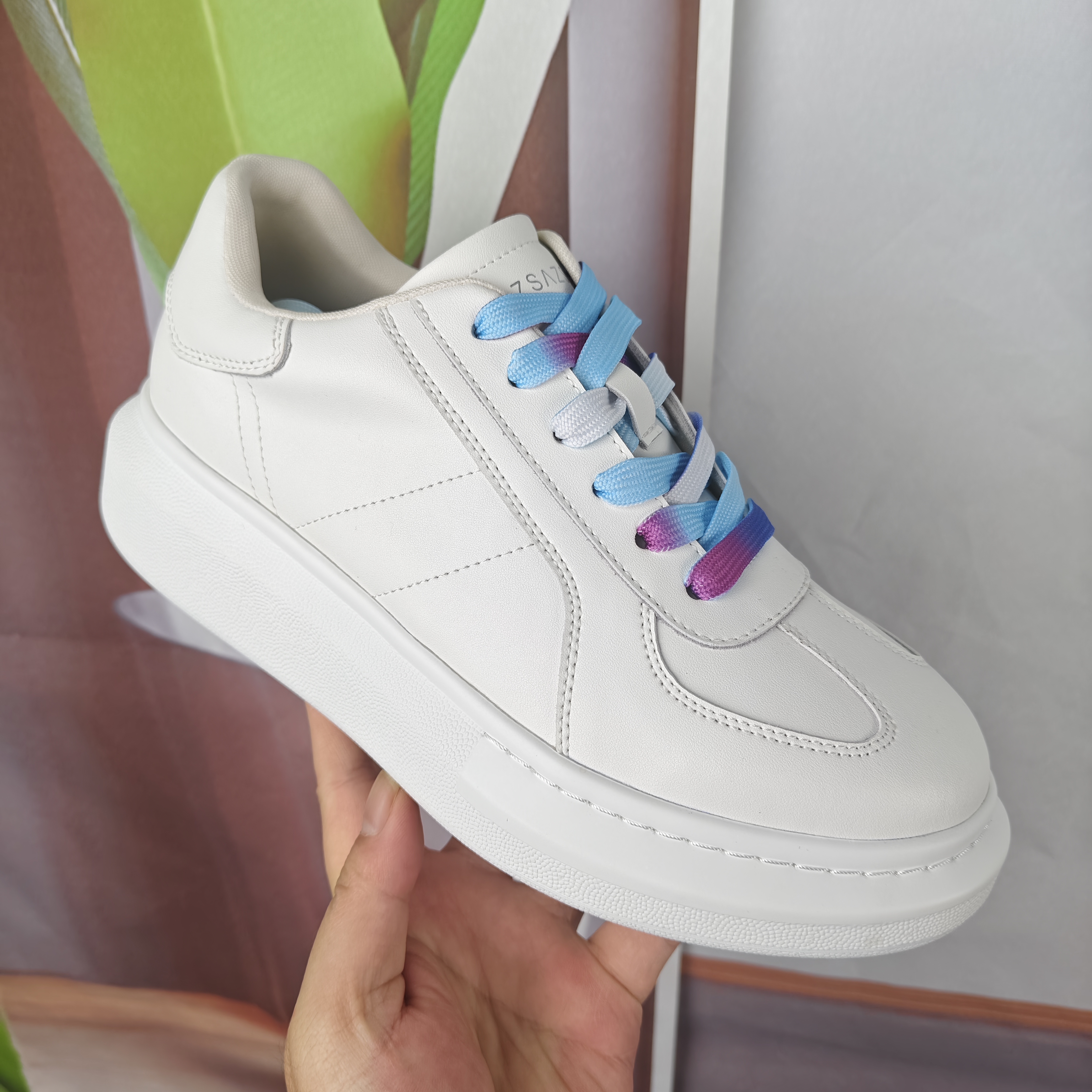 商场同款牛皮小白鞋女新款百搭增高休闲板鞋学生平底彩色系带鞋1