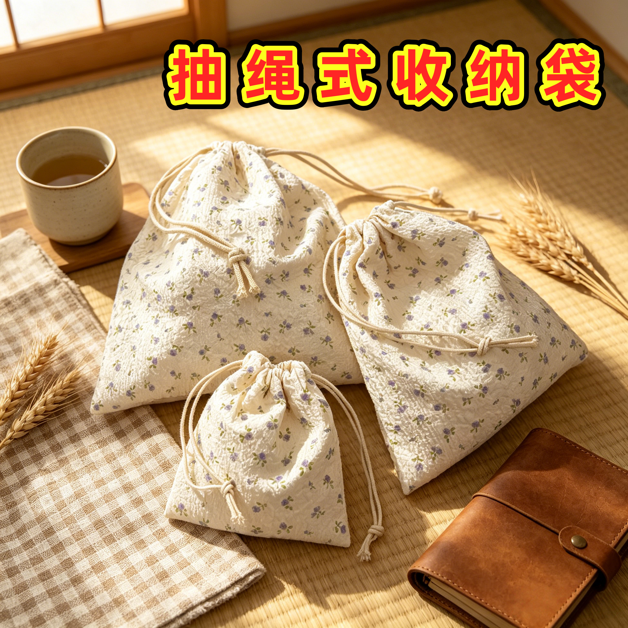 新款简约小清新文艺束口收纳袋