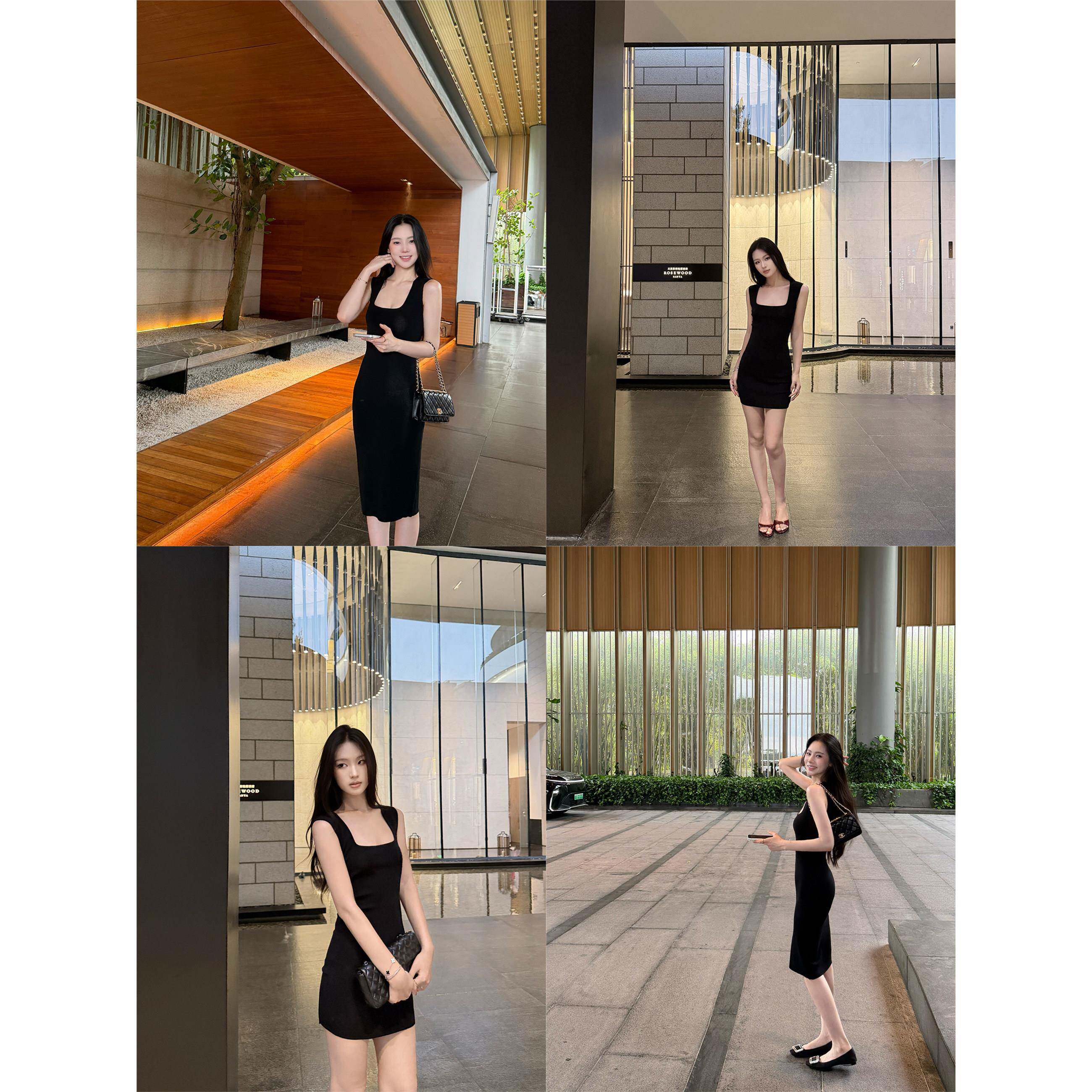 5werkwen 曲线氧气美女双版本针织裙 大方领好身材纯欲包臀连衣裙