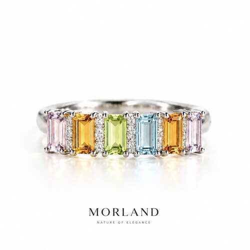 【MORLAND】天然彩色宝石戒指黄水晶橄榄石彩虹渐变排镶S925银