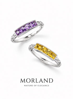 【MORLAND】天然紫水晶戒指925银黄水晶简约设计款多石排戒