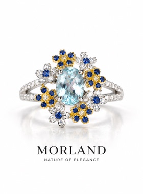 【MORLAND】花簇·天然海蓝宝戒指S925银设计款宝石礼物