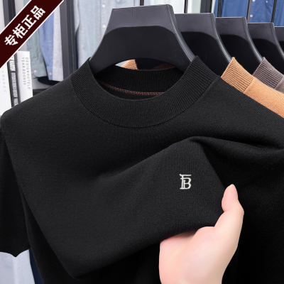 高端大牌短袖精仿羊毛半打底衫男