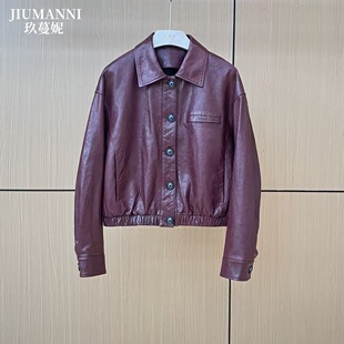 袁泉同款2025秋冬新款100%绵羊皮女士夹克机车服短款翻领小皮衣潮